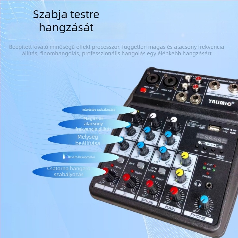Yalimic 4-csatornás USB Bluetooth hangmixer számítógépes felvételhez és élő közvetítéshez
