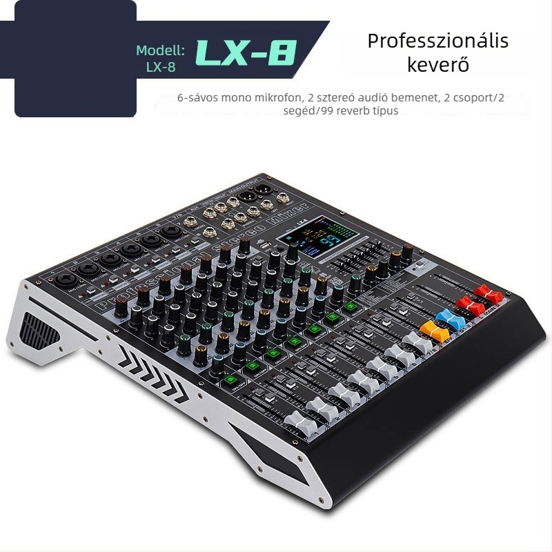 VRF LX8 professzionális audio keverő 8/12 csatornás DSP effektekkel, USB és Bluetooth
