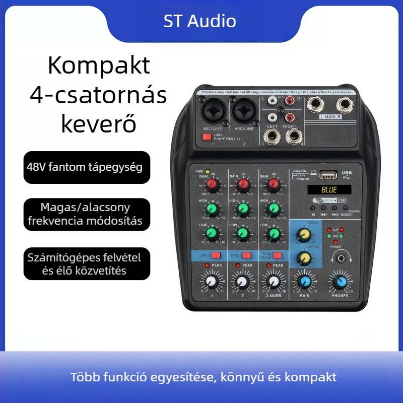 Nothing professzionális 4-csatornás keverő Bluetooth-képességgel és külső reverb funkcióval élő előadásokhoz