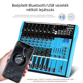 Professzionális 7-csatornás hordozható audio keverő phantom power-rel, USB és Bluetooth