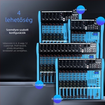 Professzionális 7-csatornás hordozható audio keverő phantom power-rel, USB és Bluetooth