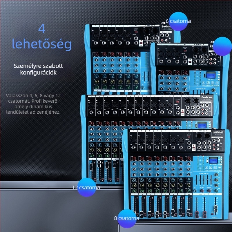 Professzionális 7-csatornás hordozható audio keverő phantom power-rel, USB és Bluetooth