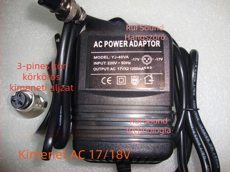 Keverő – külső tápegység-transzformátor adapter 17–18V, 3-pin kerek csatlakozó, 42W, modell 338, Sharp Sound