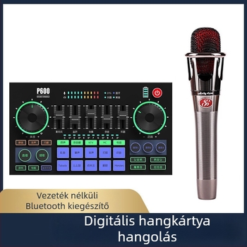 Élő hangkártya mikorral – Bluetooth 5.0, beépített 2000–4000 mAh akkumulátor, frekvencia-válasz 60 Hz–15 kHz, SNR ≥75 dB, modell P600PRO