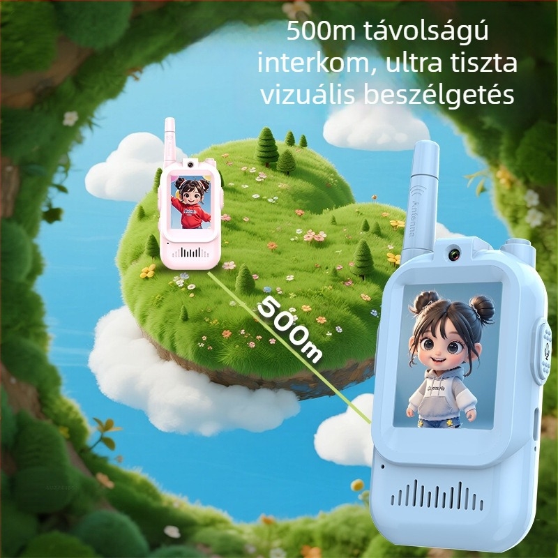 Gyerekeknek szóló videóinterkom rádió kijelzővel, 2,4 GHz, hatótávolság 1,5 km, Li-ion akkumulátor 650 mAh, 1 csatorna, interferencia elleni védelem