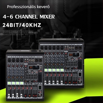 Professzionális 8-csatornás audió keverő, reverb, 7-sávos EQ, USB és Bluetooth a színpadhoz