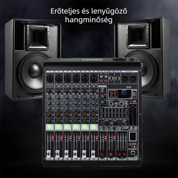 Professzionális 8-csatornás audió keverő, reverb, 7-sávos EQ, USB és Bluetooth a színpadhoz