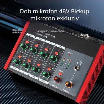 8-csatornás audiókeverő beépített 48V tápegységgel gitárhoz, dobhoz és egyéb hangszerhez, fejhallgatóval történő monitorozáshoz és számítógépes felvételhez