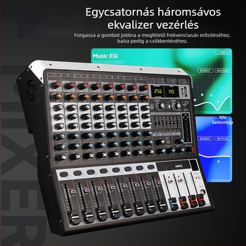 Professzionális 8-csatornás keverő, reverb és equalizerrel, USB és Bluetooth, színpadra és KTV-hez, 7-sávos