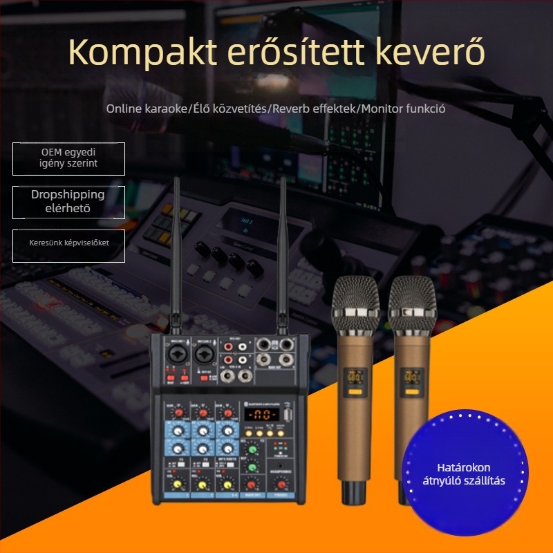Minden egyben erősítő és keverő színpadi/KTV célra mikrofon, USB, Bluetooth, reverb és equalizer