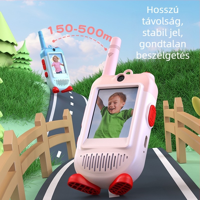 Gyermekek videó kaputelefonja kültéren, 4G kijelzővel, 1 csatorna, 5W, hatótáv 1,5 km, Li-ion 650 mAh