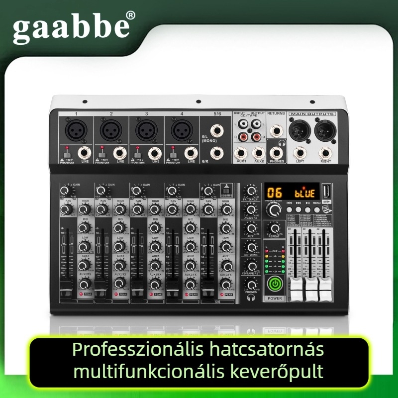 KP6 hordozható audiómixer telefonos interfésszel, USB hangkártya, DSPX effektek, felvétel – Gabby Electronics