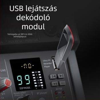 4-csatornás karaoke keverő beépített Bluetooth-szal és reverberációs effekttel, JXSOU UM33 otthoni felvételekhez és élő közvetítéshez