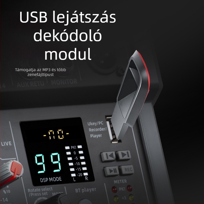 4-csatornás karaoke keverő beépített Bluetooth-szal és reverberációs effekttel, JXSOU UM33 otthoni felvételekhez és élő közvetítéshez