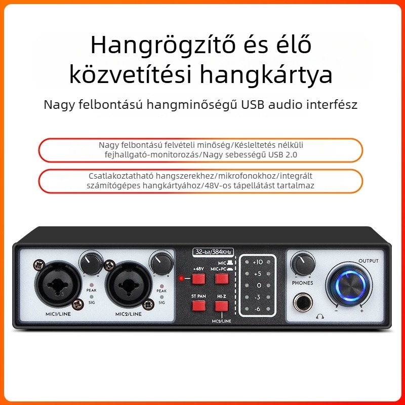2–csatornás felvevő keverő külső hangkártyával, rackes DJ keverő, 2 bemenet, 2 kimenet