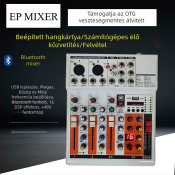 4 csatornás USB audió interfész keverő, mobilhoz és PC-hez, felvételi és reverb effektusokkal, Bluetooth előadásokhoz