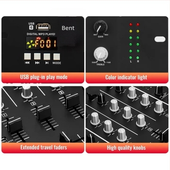 3-csatornás USB DJ-mixer Scratch Pad funkcióval élő előadásokhoz