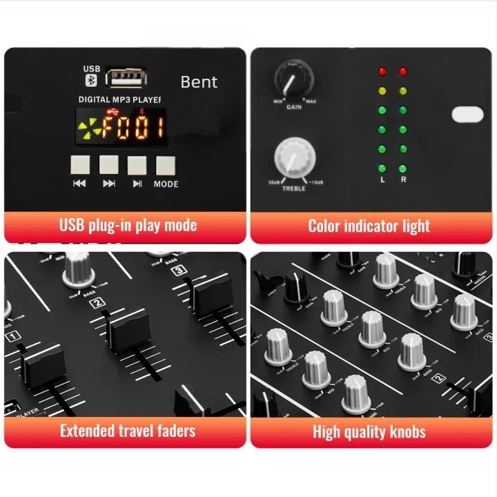 3-csatornás USB DJ-mixer Scratch Pad funkcióval élő előadásokhoz