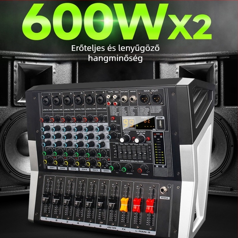 8 csatornás keverő 7-sávos EQ-val, USB-vel és Bluetooth-tal a színpadra és KTV-hez (8 csatornás, 7-sávos EQ, USB, Bluetooth)