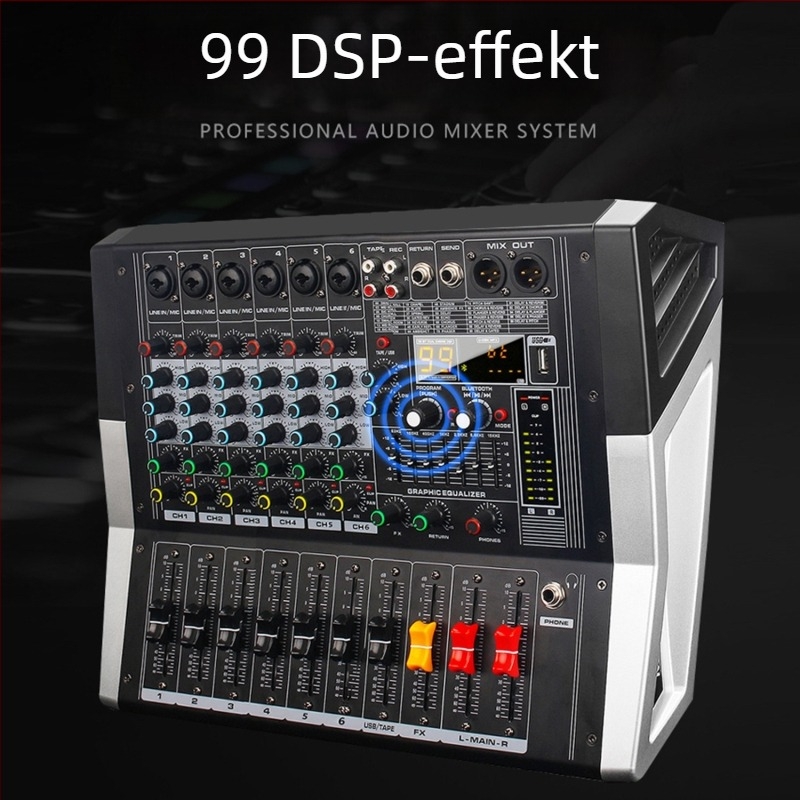 8 csatornás keverő 7-sávos EQ-val, USB-vel és Bluetooth-tal a színpadra és KTV-hez (8 csatornás, 7-sávos EQ, USB, Bluetooth)