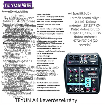 TEYUN A4 4-csatornás mini keverő számítógéphez, élő közvetítéshez és karaokehoz — professzionális hangkonzol