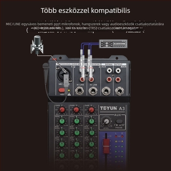 TEYUN professzionális autóhifi keverő hangszínszabályzóval és reverberátorral, 9-16V tápegység