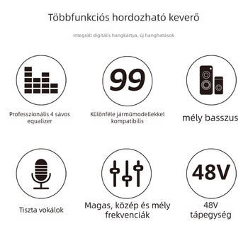 TEYUN professzionális autóhifi keverő hangszínszabályzóval és reverberátorral, 9-16V tápegység