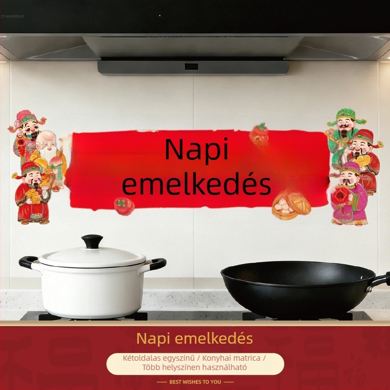 Konyhai újévi dekoratív matricák, vízálló és olajálló, ünnepi hangulat a Tavaszi Fesztiválhoz, statikus tapadó matricák