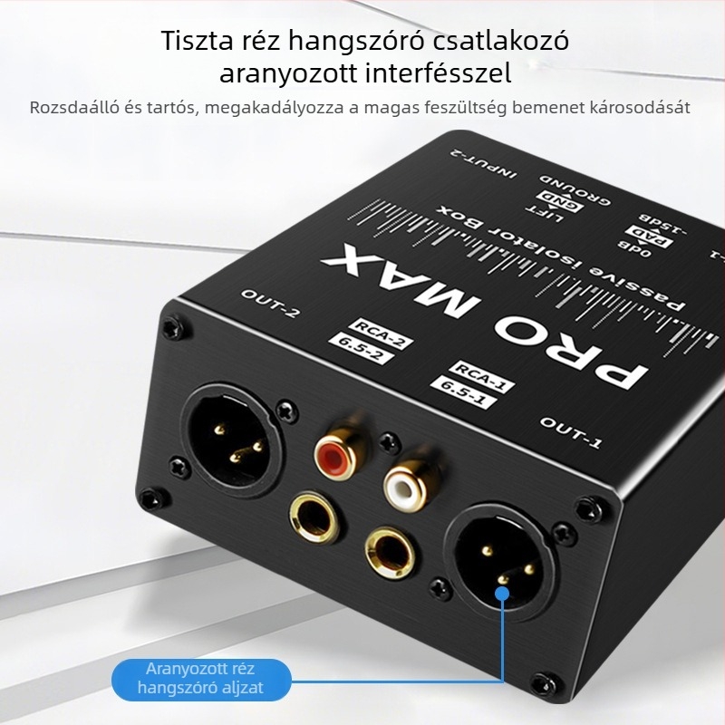 2-csatornás audio izolátor zajcsökkentővel — XLR és RCA csatlakozók, TITAK HTA001MAX