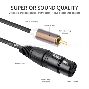 REXLIS réz audio kábel aranyozott véggel, 2 RCA férfi csatlakozó és kettős XLR női végződés, mikrofon/mixer és erősítő számára, 1,5 m