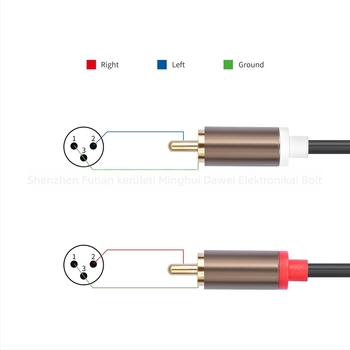 REXLIS réz audio kábel aranyozott véggel, 2 RCA férfi csatlakozó és kettős XLR női végződés, mikrofon/mixer és erősítő számára, 1,5 m