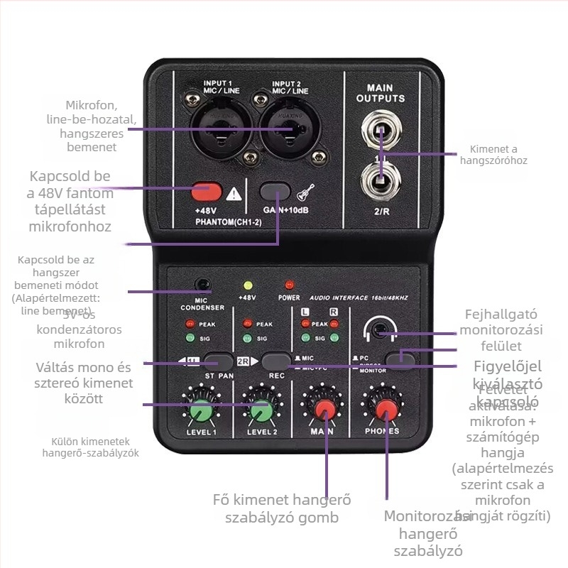 TEYUN Q-12 USB meghajtó nélküli számítógépes felvételi hangkártya, 16-bit/24kHz