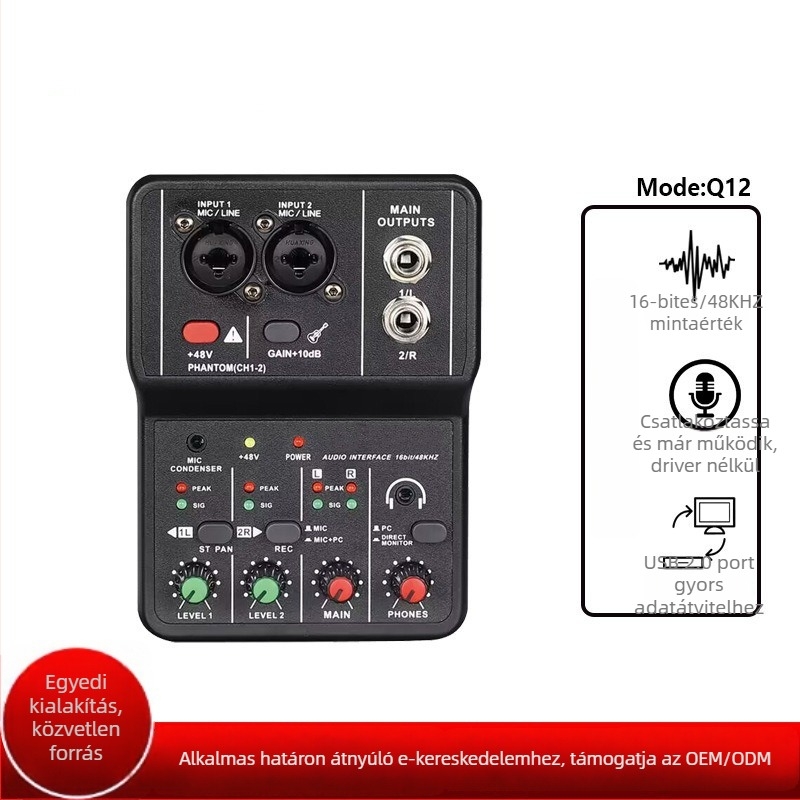 TEYUN Q-12 USB meghajtó nélküli számítógépes felvételi hangkártya, 16-bit/24kHz