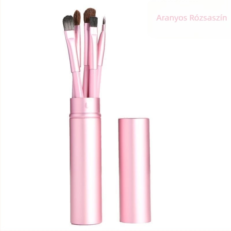 Sminkecset készlet, 5 darabos, vas dobozban, műanyag fogantyú, teljes hossz 13,3 cm