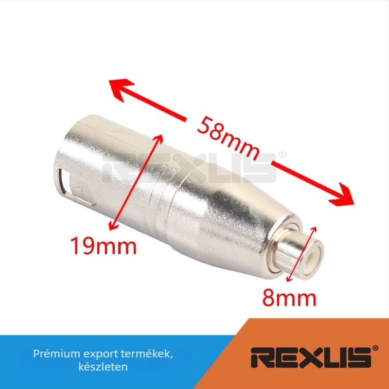 REXLIS XLR–RCA audió adapter, XLR férfi a RCA női csatlakozóhoz, ROHS, üzemmérséklet 20-80°C