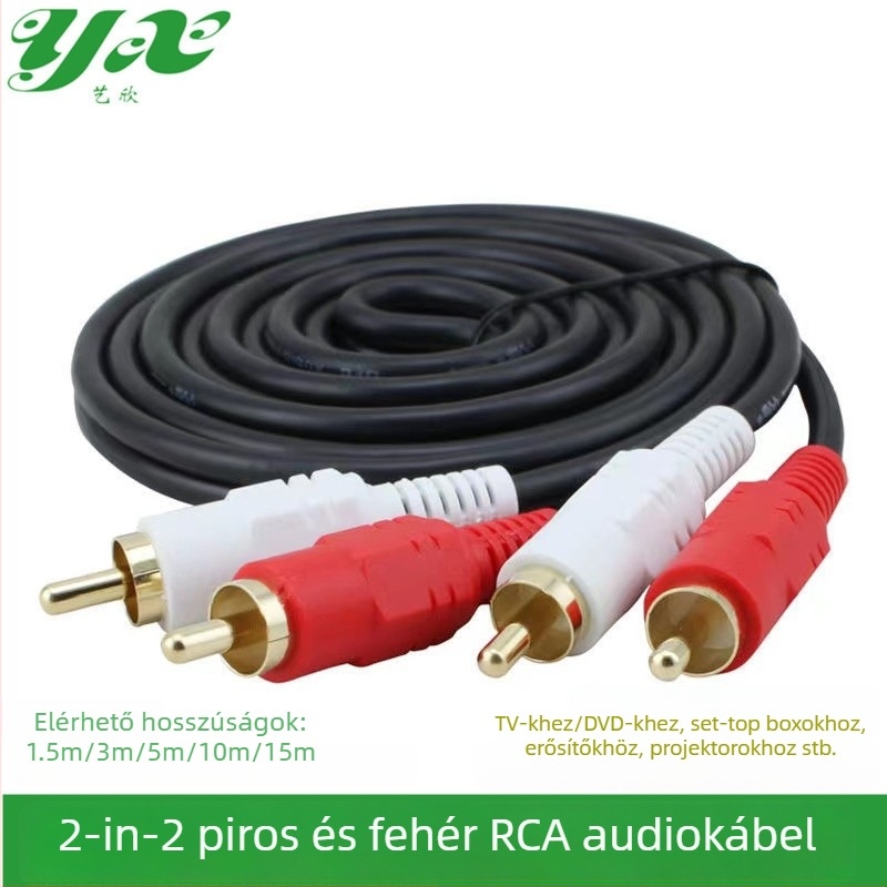 TV-hez való 2RCA audio kábel, kétpár, réz vezeték, aranyozott bevonat, hossz: 1,5–15 m
