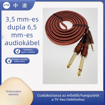 3 m aranyozott árnyékolt 3,5 mm-es kábel két 6,5 mm-es audio csatlakozóhoz; 3,5 mm-es két 6,35 mm mono csatlakozóval számítógépes keverőhöz