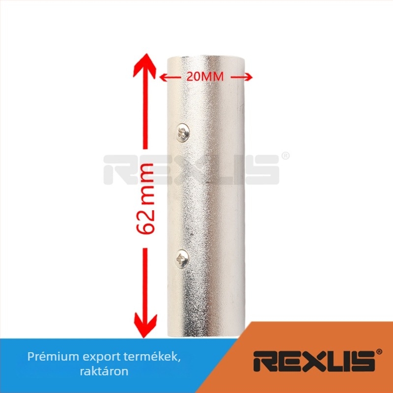 XLR audió adapter, cinkötvözet házzal, RoHS tanúsított, működési hőmérséklet 20–80°C, márka REXLIS