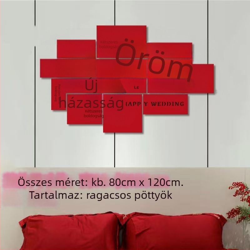 Esküvői szobadekoráció: 3D falmatrica a kettős boldogság szimbólumával, papírból, OPP csomagolásban, Shu birch márka, esküvőkre