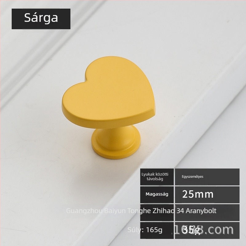 Szív alakú egylyukú fogantyú szekrényajtóhoz, cinkötvözetből, felületre szerelhető