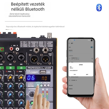 COKYIS 4-kanalas Bluetooth keverő, kettős vezeték nélküli mikrofonrendszerrel és USB élő közvetítés hangkártyával