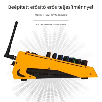 COKYIS 4-kanalas Bluetooth keverő, kettős vezeték nélküli mikrofonrendszerrel és USB élő közvetítés hangkártyával