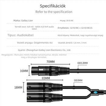 XLR női csatlakozó két XLR férfi osztókábel mikrofonhoz/mixerhez