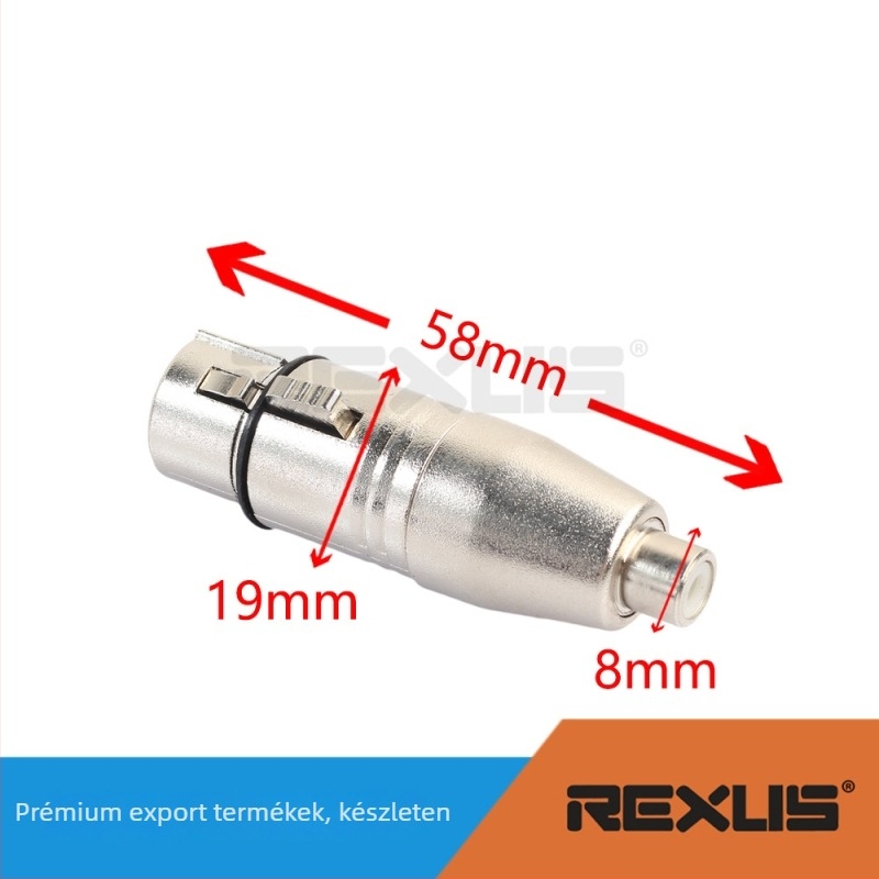 Cinkötvözetből készült XLR3 női → RCA női audió adapter, ROHS tanúsítvány, -20°C-tól 80°C-ig működik