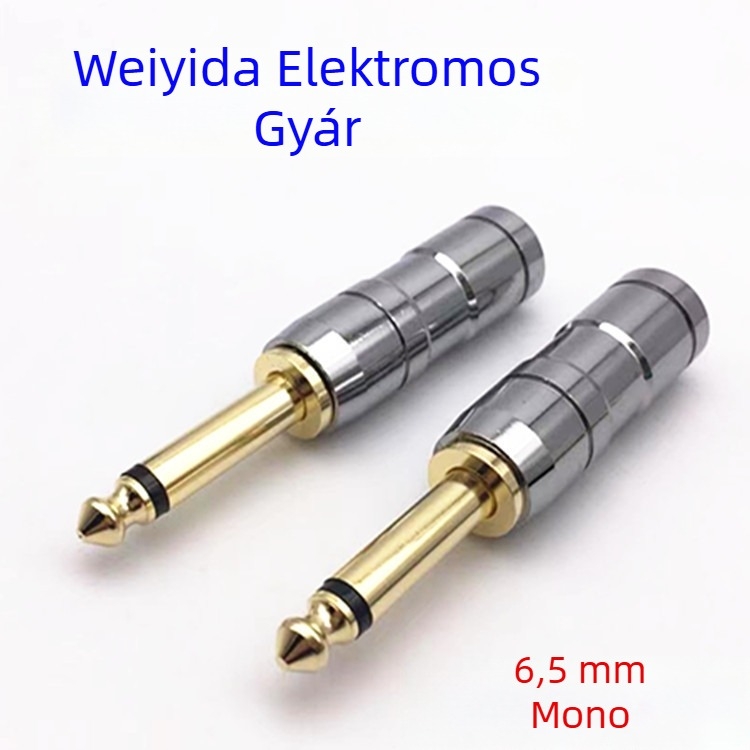 Monó 6,35 mm-es dugó mikrofonhoz, forrasztott fej, rézcső, aranyozott bevonat; üzemi hőmérséklet 50°C