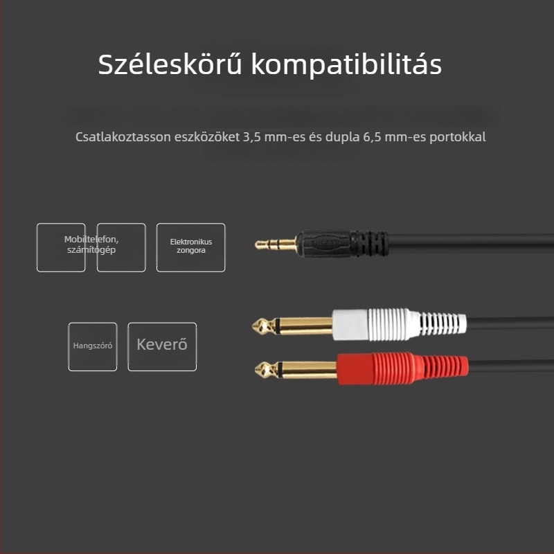 Akihabara 3,5 mm-es audio kábel, két 6,35 mm csatlakozóval, keverőhöz, PVC burkolat