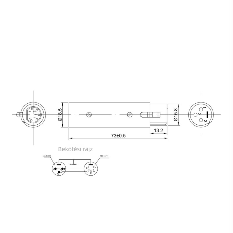 Cinkötvözetből készült DMX jelzőfény XLR adapterrel, 3-pontos férfi → 5-pontos női