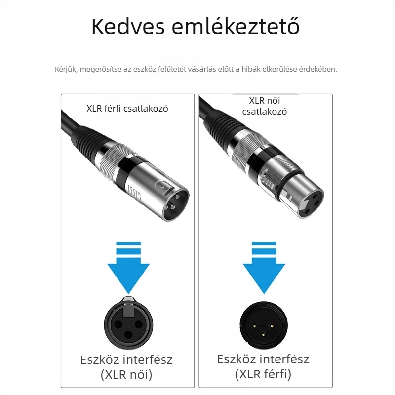 XLR férfi–nő mikrofonkábel, árnyékolt, PVC burkolattal, ROHS tanúsítvány, audio/videóhoz