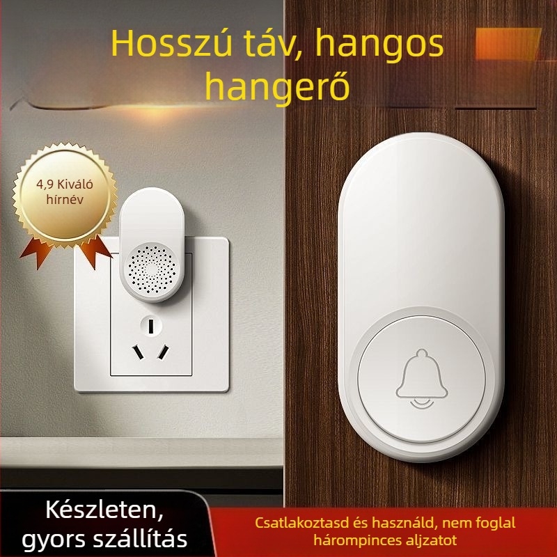 Vezeték nélküli ajtócsengő – ultra hosszú hatótávolság, hangos csengés Ding-Dong hanggal, idős hívóeszköz