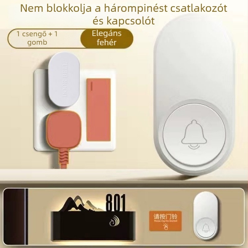 Vezeték nélküli ajtócsengő – ultra hosszú hatótávolság, hangos csengés Ding-Dong hanggal, idős hívóeszköz